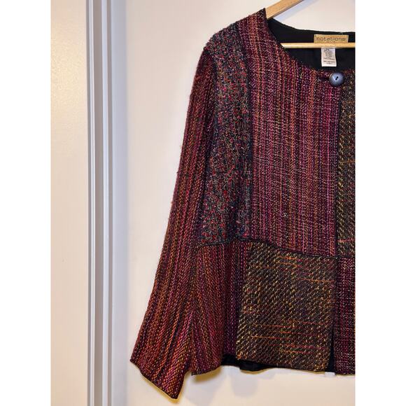Notations Womens Multicolor Tweed Patchwork Lagenlook Single Button Jacket PXL - Picture 2 of 7